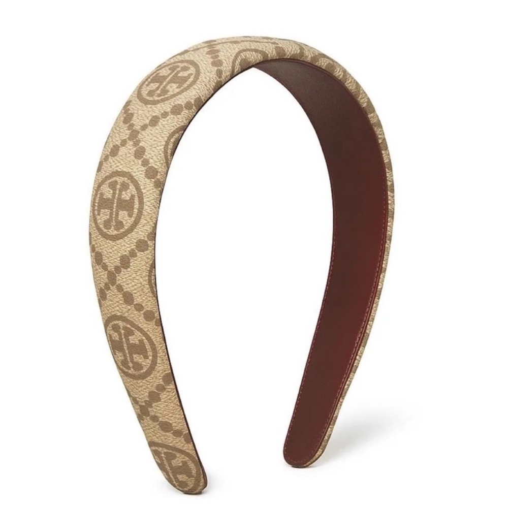 Tory Burch New T Monogram Canvas Leather Headband Hazel Logo $129